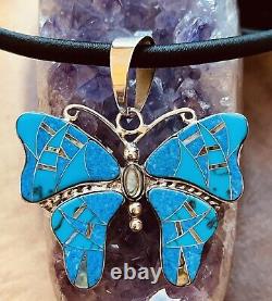 Native American Jewelry Sterling Silver Gorgeous Butterfly Pendant with Lapis