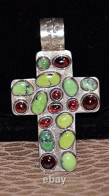 Native American Jewelry TURQUOISE & VINTAGE AMBER Pendant Cross Nakai Signed