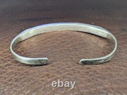 Native American Narrow Sterling Silver Coral Inlay Cuff Vintage