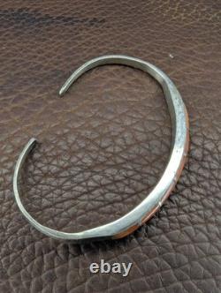 Native American Narrow Sterling Silver Coral Inlay Cuff Vintage