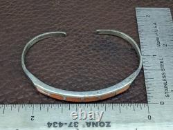 Native American Narrow Sterling Silver Coral Inlay Cuff Vintage
