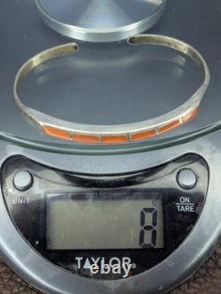 Native American Narrow Sterling Silver Coral Inlay Cuff Vintage
