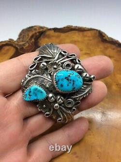 Native American Navajo Cuff Bracelet Sterling Silver Turquoise Stones