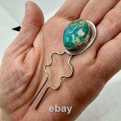 Native American Navajo Hair Pin 3 Natural Turquoise Signed Zia Zia 12 grams
