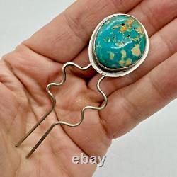 Native American Navajo Hair Pin 3 Natural Turquoise Signed Zia Zia 12 grams