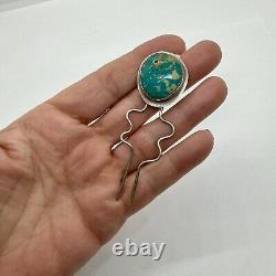 Native American Navajo Hair Pin 3 Natural Turquoise Signed Zia Zia 12 grams