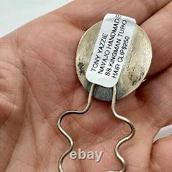 Native American Navajo Hair Pin 3 Natural Turquoise Signed Zia Zia 12 grams