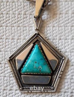 Native American Navajo Sterling Silver and Turquoise Pendant Vintage, Signed