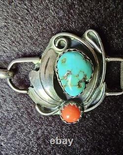 Native American Navajo Style Jewelry Turquoise Coral Necklace Vintage Signed CJI