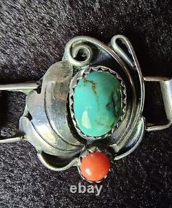 Native American Navajo Style Jewelry Turquoise Coral Necklace Vintage Signed CJI