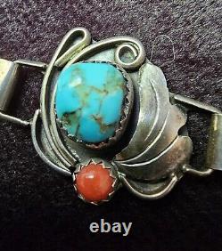 Native American Navajo Style Jewelry Turquoise Coral Necklace Vintage Signed CJI