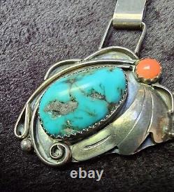 Native American Navajo Style Jewelry Turquoise Coral Necklace Vintage Signed CJI