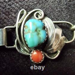 Native American Navajo Style Jewelry Turquoise Coral Necklace Vintage Signed CJI