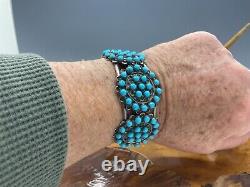 Native American Navajo Turquoise Clusters Cuff Bracelet Sterling Silver 26.1g