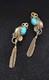 Native American Navajo Turquoise Silver Feather Screw Earrings Vintage Jewelry