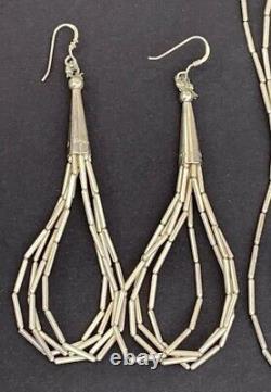 Native American Navajo Vintage Liquid Silver Beaded Necklace Earrings Jewelry