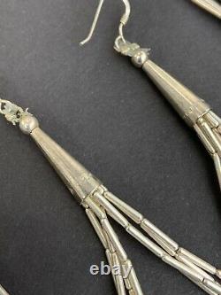 Native American Navajo Vintage Liquid Silver Beaded Necklace Earrings Jewelry