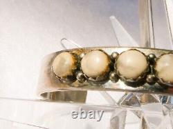 Native American Patrick Yazzie Sterling Silver White Stone Cuff Bracelet Vintage