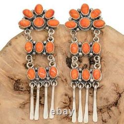 Native American SANTA FE SUNRISE Earrings Spiny Oyster Sterling Silver Dangles