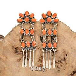 Native American SANTA FE SUNRISE Earrings Spiny Oyster Sterling Silver Dangles