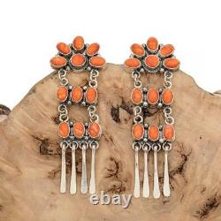 Native American SANTA FE SUNRISE Earrings Spiny Oyster Sterling Silver Dangles