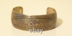 Native American Signed B. Webb Sterling Sunburst Cuff Bracelet Vintage Navajo