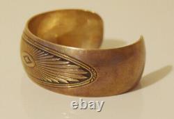 Native American Signed B. Webb Sterling Sunburst Cuff Bracelet Vintage Navajo