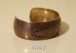 Native American Signed B. Webb Sterling Sunburst Cuff Bracelet Vintage Navajo