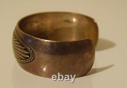 Native American Signed B. Webb Sterling Sunburst Cuff Bracelet Vintage Navajo