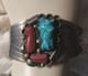 Native American Signed Silver Turquoise Coral Bracelet Vintage Southwest Jewelry