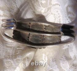 Native American Signed Silver Turquoise Coral Bracelet Vintage Southwest Jewelry