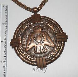 Native American Solid Copper Thunderbird Necklace Rolo Chain Vintage Jewelry