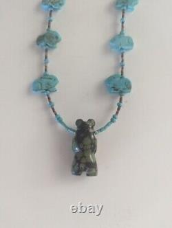 Native American Southwest Jewelry Navajo Vintage Turquoise Bear Rabbits Necklace