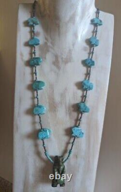 Native American Southwest Jewelry Navajo Vintage Turquoise Bear Rabbits Necklace