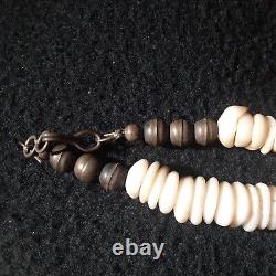 Native American Sterling Graduated White Shell Necklace Vintage Jewelry