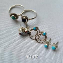 Native American Sterling Silver 925 LOT Turquoise earrings rings vintage Jewelry