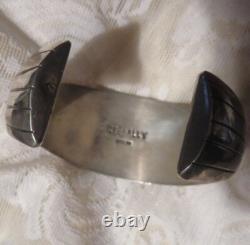 Native American Sterling Silver & Coral Signed Cuff Bracelet Vintage Jewelry