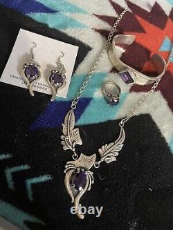 Native American Sterling Silver Jewelry Set Purple Amethyst Vintage Navajo Art