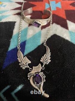 Native American Sterling Silver Jewelry Set Purple Amethyst Vintage Navajo Art