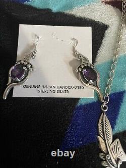 Native American Sterling Silver Jewelry Set Purple Amethyst Vintage Navajo Art