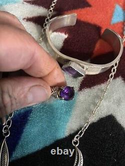 Native American Sterling Silver Jewelry Set Purple Amethyst Vintage Navajo Art