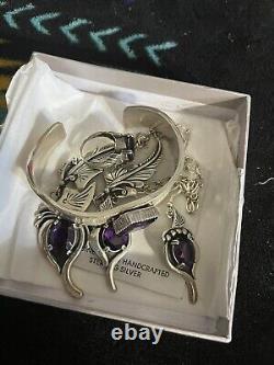 Native American Sterling Silver Jewelry Set Purple Amethyst Vintage Navajo Art