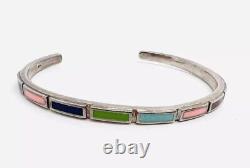 Native American Sterling Silver Multi Gemstone Cuff Bracelet Vintage Jewelry