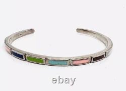 Native American Sterling Silver Multi Gemstone Cuff Bracelet Vintage Jewelry