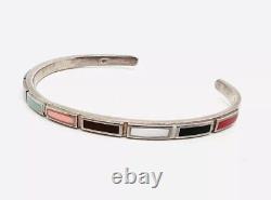 Native American Sterling Silver Multi Gemstone Cuff Bracelet Vintage Jewelry