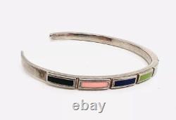 Native American Sterling Silver Multi Gemstone Cuff Bracelet Vintage Jewelry