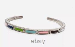 Native American Sterling Silver Multi Gemstone Cuff Bracelet Vintage Jewelry