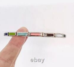 Native American Sterling Silver Multi Gemstone Cuff Bracelet Vintage Jewelry