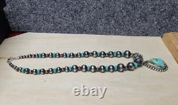 Native American Sterling Silver ROYSTON Turquoise Necklace signed happy piasso