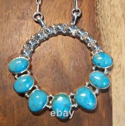Native American Sterling Silver Turquiose Round Necklace